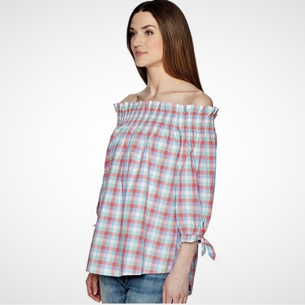 kate spade Multicolor Plaid Off-Shoulder Blouse